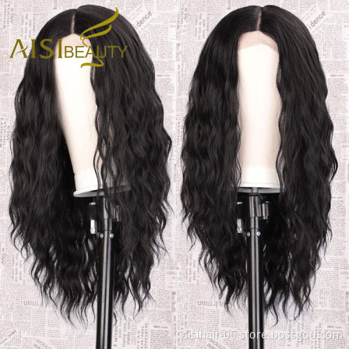Aisi Beauty Wholesale Vendor 13x4 Long Wavy Natural Black Wig Afro Kinky Curly Synthetic Hair For Black Women Lace Front Wig